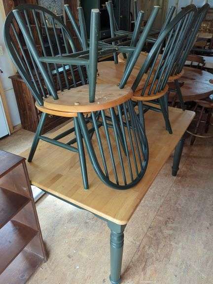 Wood Dining Table with Six Wood Spindle Chairs image