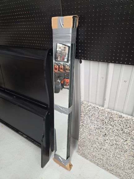 Black Wood Bed Frame and Mirror Lot image