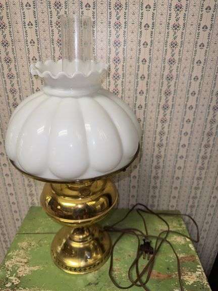 Brass Tone Lamp with Milk Glass Shade image