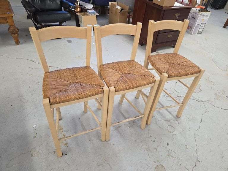 3 Wooden Chairs with Woven Seats image