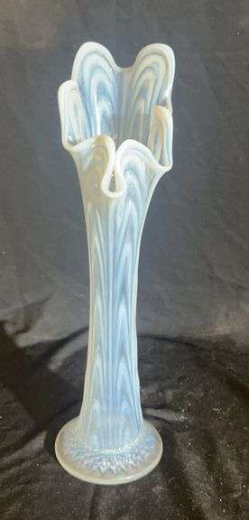 White and Blue Swirl Glass Vase image