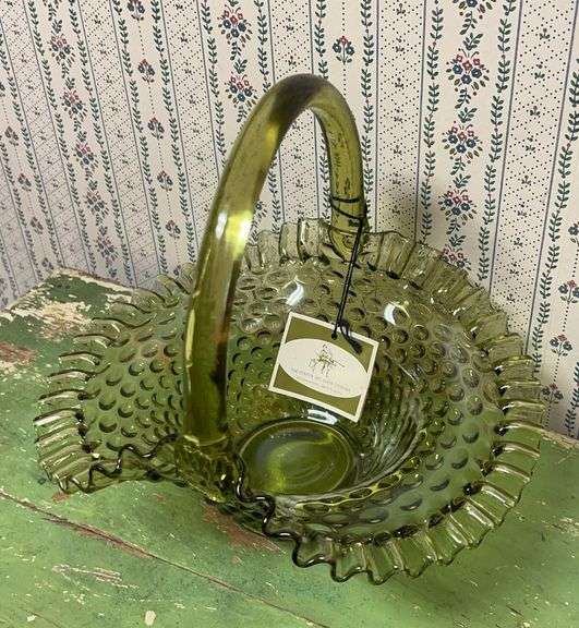 Fenton Glass Olive Green Basket image