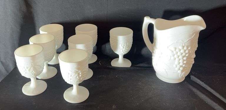 Milk Glass Pitcher and Goblet Set image