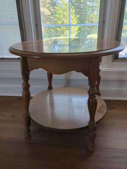 Round Wooden Side Table with Shelf image
