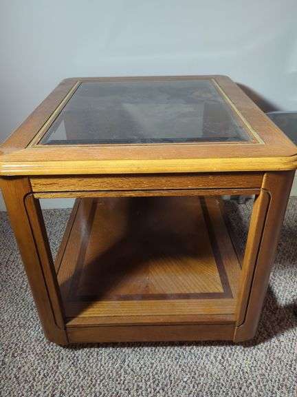 Wood End Table with Glass Top image