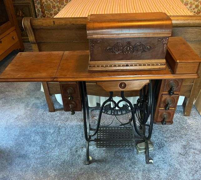 Hilton Deluxe Sewing Machine with Cabinet, Stool, and Sewing Supplies image
