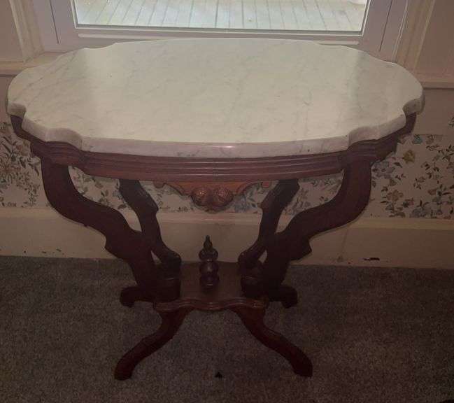 Marble Top Wood Table image