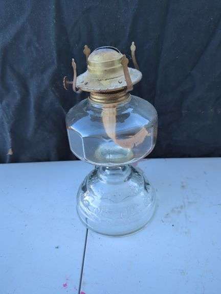 Clear Glass Oil Lamp with Patterned Base image
