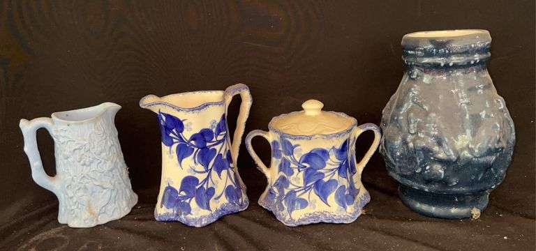 Assorted Ceramic Pitchers, Sugar Bowl, and Small Bowl image