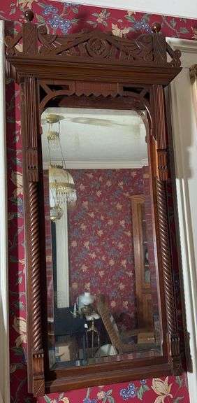 Framed Ornate Carved Wood Wall Mirror image