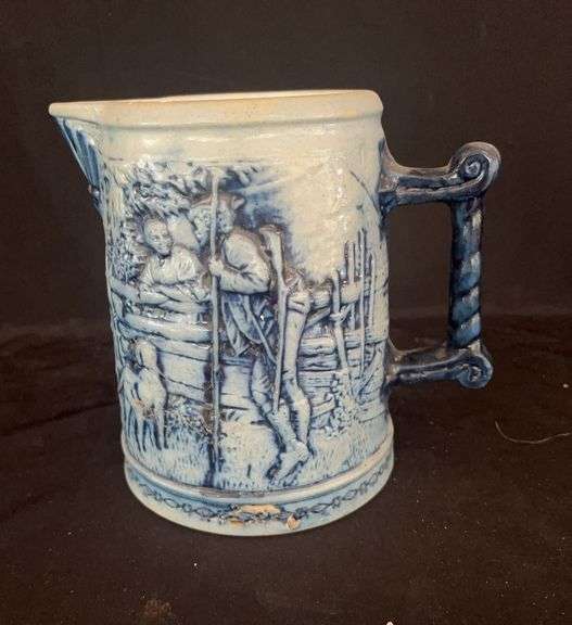 Blue and White Stoneware Pitcher image