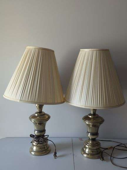 Pair of Brass Table Lamps with Shades image