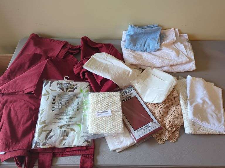 Assorted Household Items: Tablecloth, Curtains, Towels, and More image