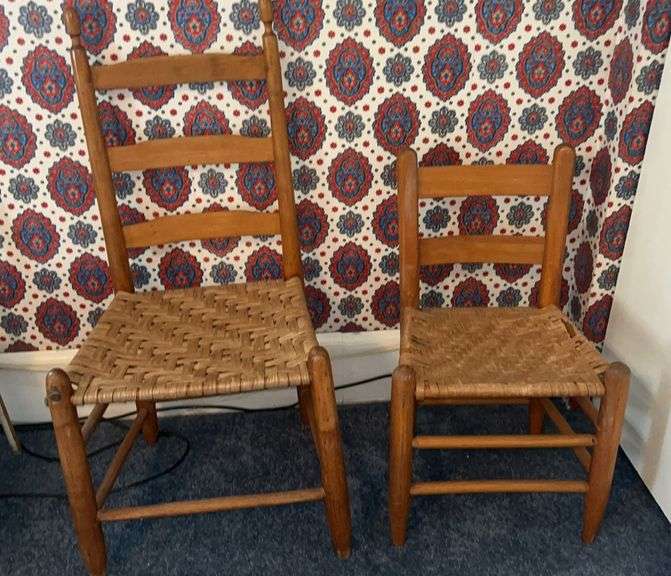Pair of Wooden Woven Seat Chairs image