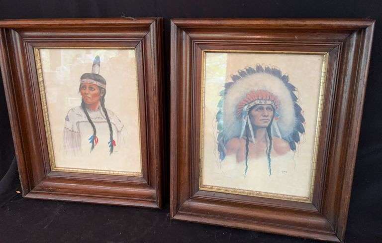 2 Framed Native American Portraits by Gwen King image