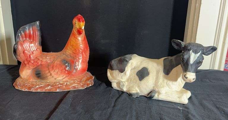 Ceramic Chicken and Cow Figurines image