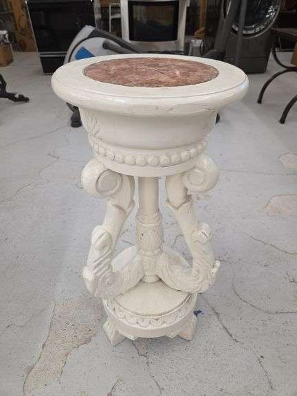 White Painted Plant Stand with Marble Inlay image