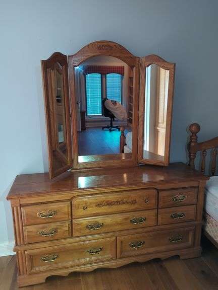 Wood Dresser with Tri-Fold Mirror image