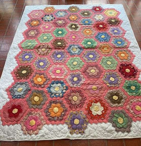 Handmade Floral Hexagon Patchwork Quilt image
