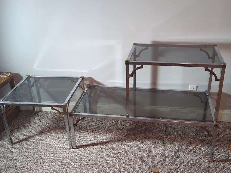 Glass and Metal Three-Tiered Table Set image
