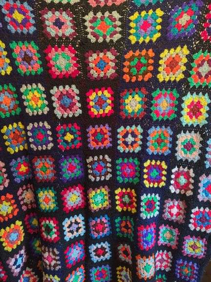 Handmade Crocheted Granny Square Blanket image