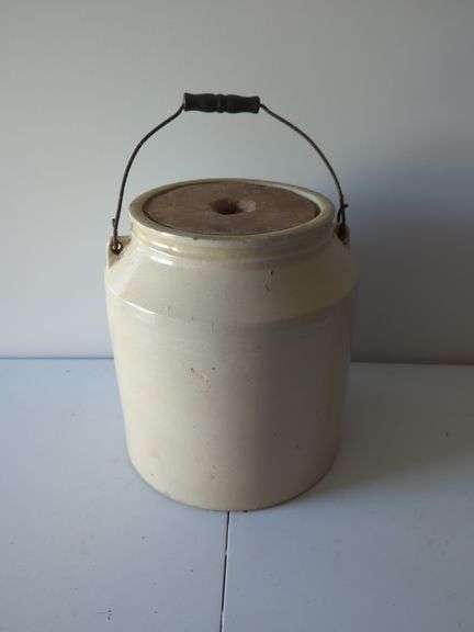 Stoneware Jar with Wood Lid and Wire Handle image