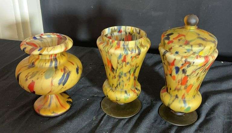 Set of 3 Spatter Glass Vases image
