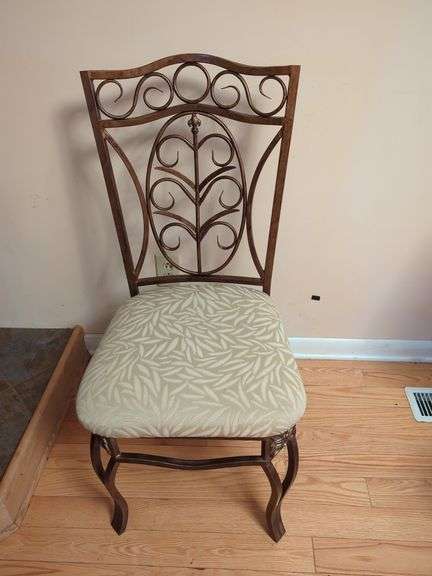 Wrought Iron Style Chair with Floral Seat image