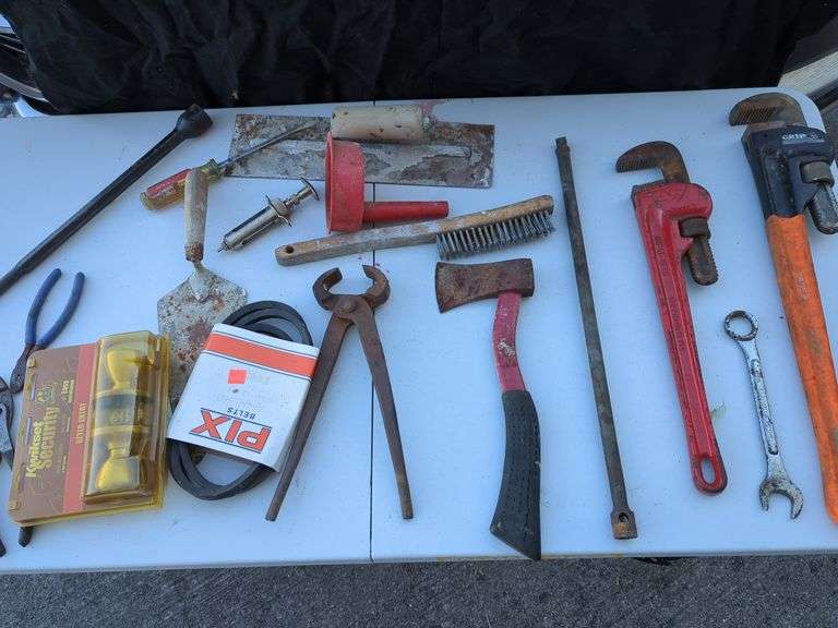 Tools Including Wrenches, Axe, and Trowels image
