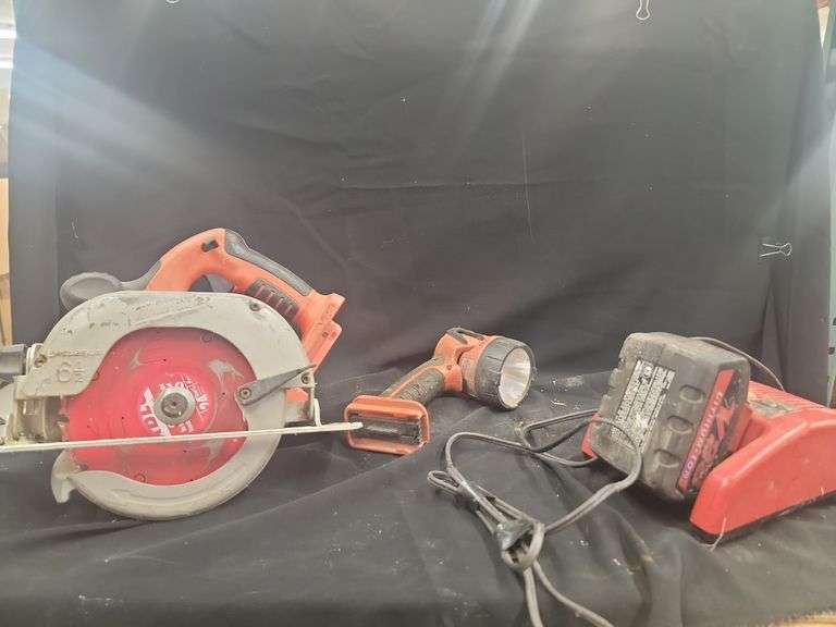 Circular Saw, Work Light, and Battery Charger image