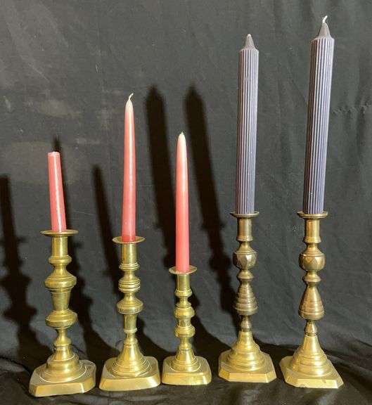 Set of 5 Brass Candlestick Holders image
