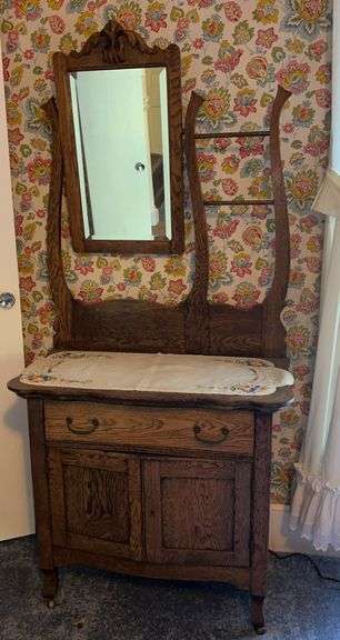 Oak Washstand with Mirror image