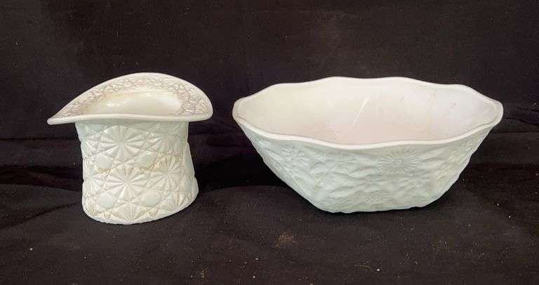 Milk Glass Bowl and Hat Decor Pieces image