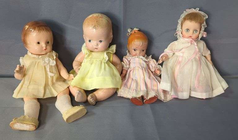 Vintage Composition Doll Assortment Including Effanbee 12" Patsy Jr Doll And More, Qty 4 , Range In Size From 8" To 10"