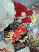 Vintage Doll Clothing Assortment IN Decorative Storage Trunk And Assorted Shoes