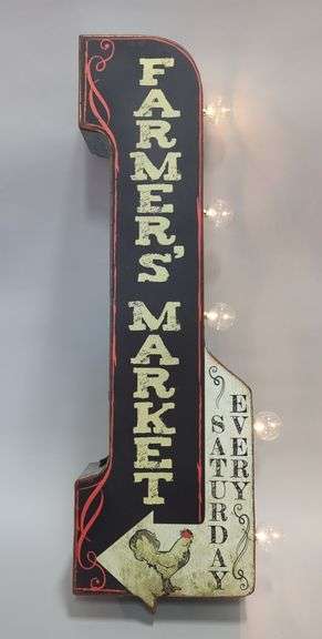 Farmer's Market Double Sided Lighted Marquee Sign, 30" x 11" x 4", Battery Powered, Includes 6 LED Bulbs image