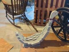 Outdoor Polyvinyl Bench, 32" x 43" x 29", And Handcrafted Decorative Goose