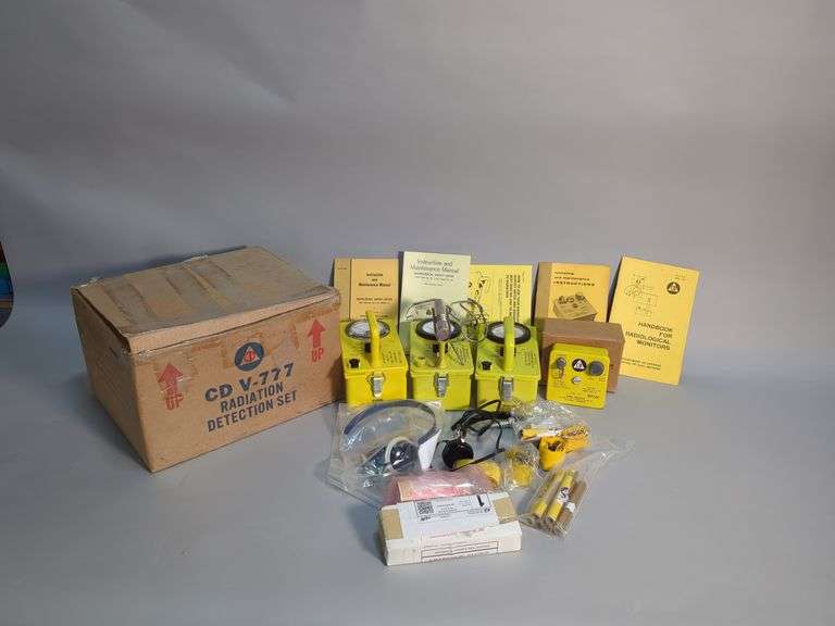 Civil Defense Radiation Detection Set CD V-777, Includes Radiological Survey Meter OCD Item No. CDV-715 Model No. 1A, Qty 2, With Instructions, Survey Meter No. CDV-700 Model No. 6B, With Instructions, Measuring Dosimeters, Dosimeter Charger Model 750-5 With Instructions, Headphones, Handbooks And More image