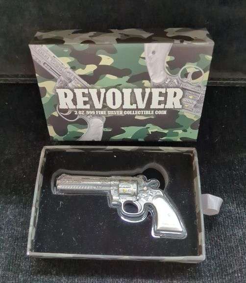 Revolver Shaped Silver Bullion, 2 oz .999 Fine Silver, Made In Republic Of Chad, In Box image