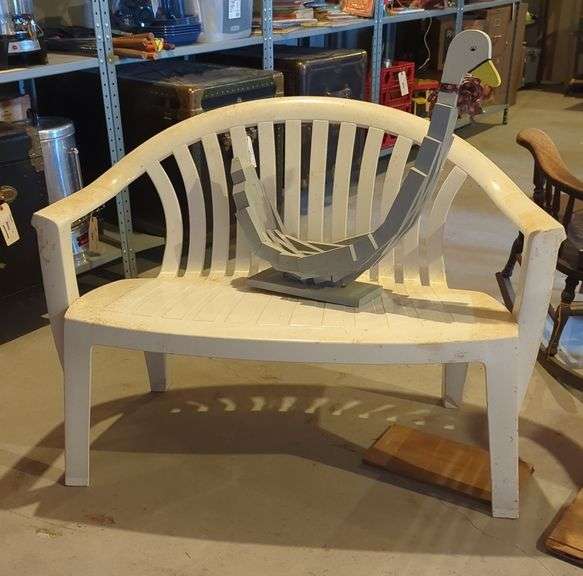 Outdoor Polyvinyl Bench, 32" x 43" x 29", And Handcrafted Decorative Goose