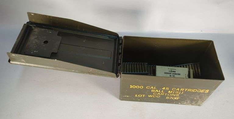 5.56mm Grenade Launcher Blanks, Approx 236 Rds, In 10-Rd Clips, With Extra Clips And Clip Guides, In Metal Ammo Can, Local Pickup Only image