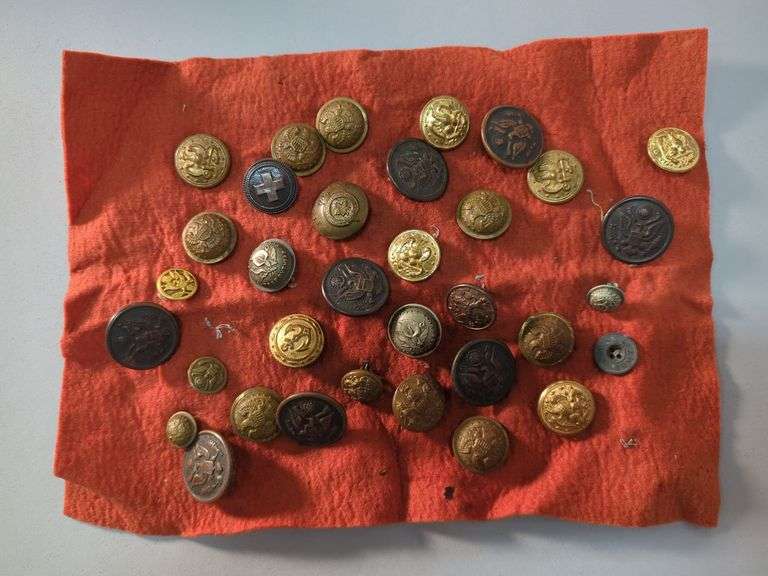 Vintage Military Buttons, Various Types, Approx Qty 34 image