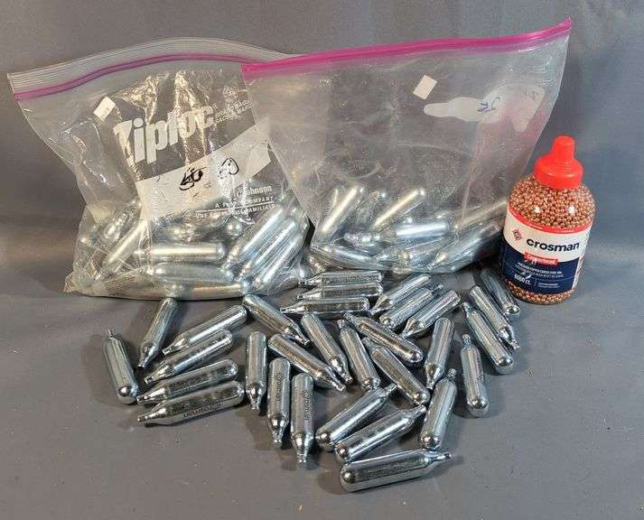 Crosman CO2 Powerlet Cartridges, Approx Qty 100, And Crosman Copperhead BBs, 6000 Ct Bottle, Local Pickup Only image