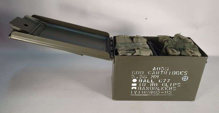 5.56mm Ammo, Approx 590 Rds In 10-Rd Clips, In Bandoliers, With Reusable Mag Loading Tool, In Metal Ammo Can, Local Pickup Only image