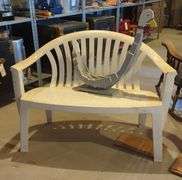 Outdoor Polyvinyl Bench, 32" x 43" x 29", And Handcrafted Decorative Goose
