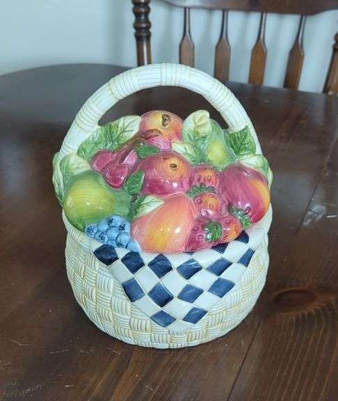 Ceramic 11" Fruit Basket Cookie Jar With Original Box