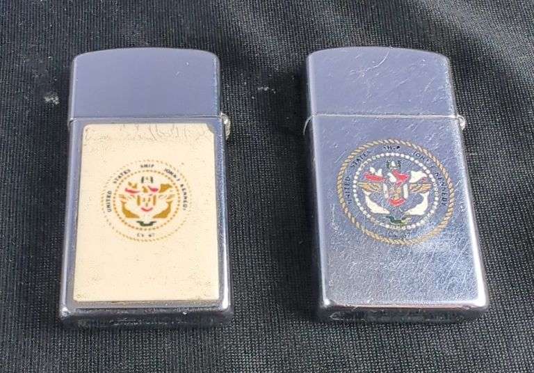Zippo Lighters U.S.S John F. Kennedy CV-67, Qty 2, Both Are Slim Size, Untested image