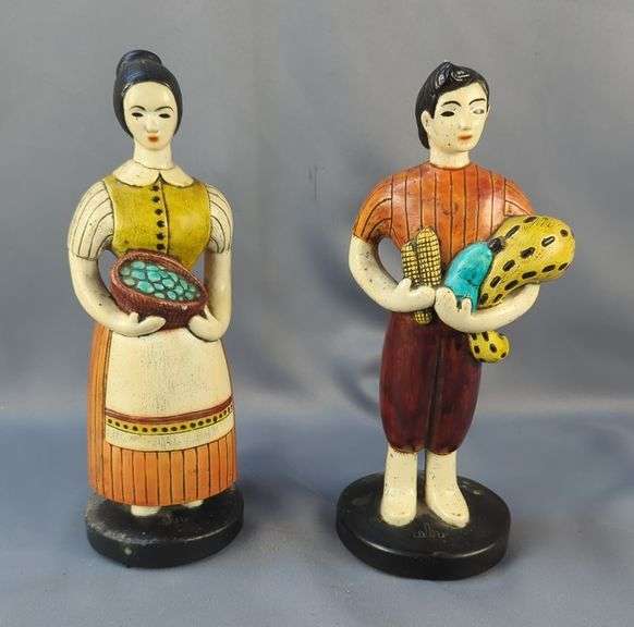 Sylvia Hood Original Pasadena Chalkware Harvest Couple, Approx 12" Tall, Qty 2 image