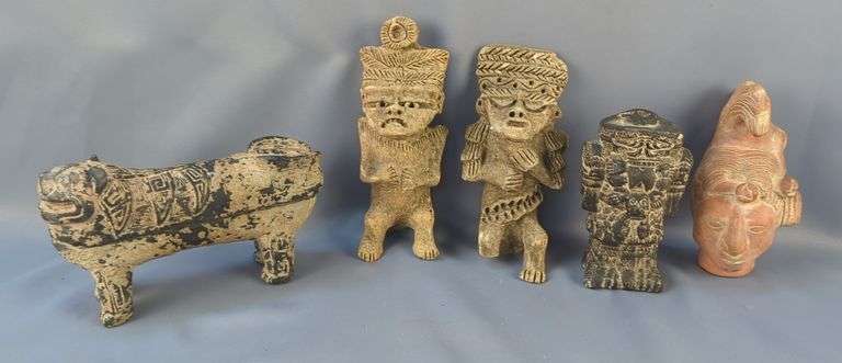Primitive Sculptures, Statues And Pottery, Qty 5 image