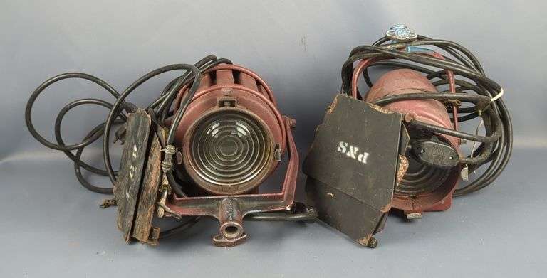 Leonetti Fresnal Spot Lights, Qty 2, With Barndoor Attachments, Cords Attached, Both Need Repair image